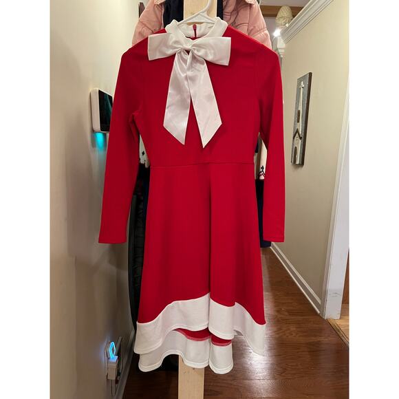 Girls Red Holiday Dress w/ White Bow Santa Style 13Y SHEIN - Picture 1 of 5